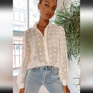 Lulus Secret Spot Cream Dotted Sheer Long Sleeve Button-Up Top